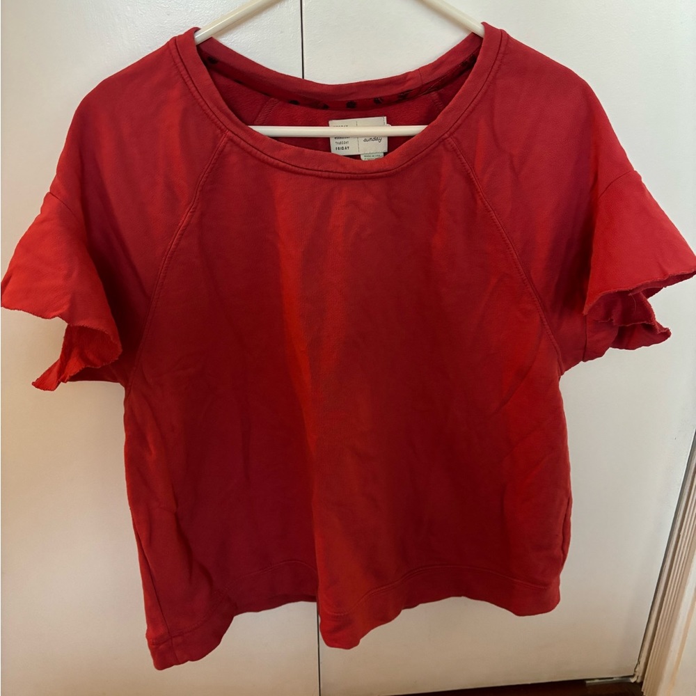Red short sleeved sweatshirt